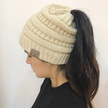 Load image into Gallery viewer, Soft Knit Ponytail Beanie Hat
