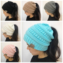Load image into Gallery viewer, Soft Knit Ponytail Beanie Hat
